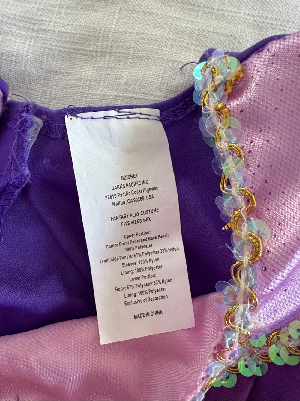 Disney Purple and Pink Princess Dress-Up Gown with Gold Trim